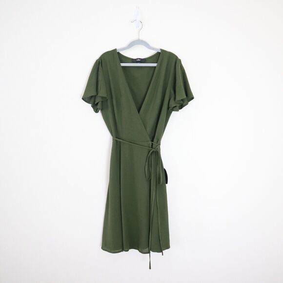 NWT Lulu’s Size S Harbor Point Wrap Dress Short Sleeve Olive Green - Picture 2 of 11